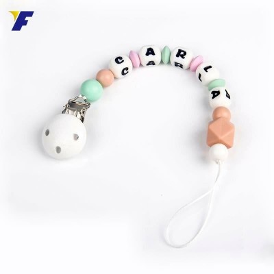 Silicone beaded infant pacifier holder chains with animal shape nipple clip