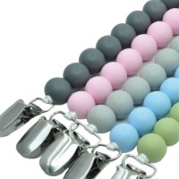 Multicolor Silicone Bead Bpa Free Baby Feeding Pacifier Clip Holder Metal