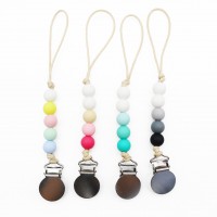 New arrival rainbow color beaded silicone pacifier holder chain wholesale pacifier clip